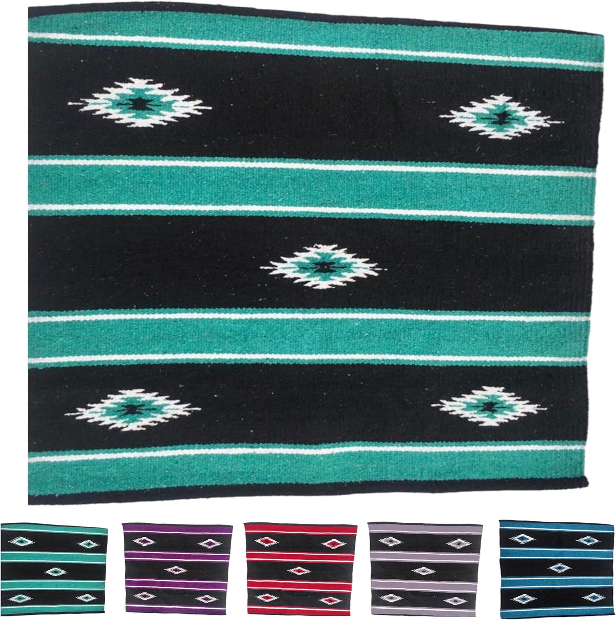 Majestic Ally turquoise green and black woven equestrian blanket showing fabric texture.
