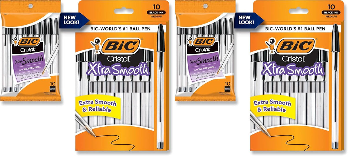 BIC Cristal everyday writing ballpoint pens with black ink demonstrating the tungsten carbide ball construction