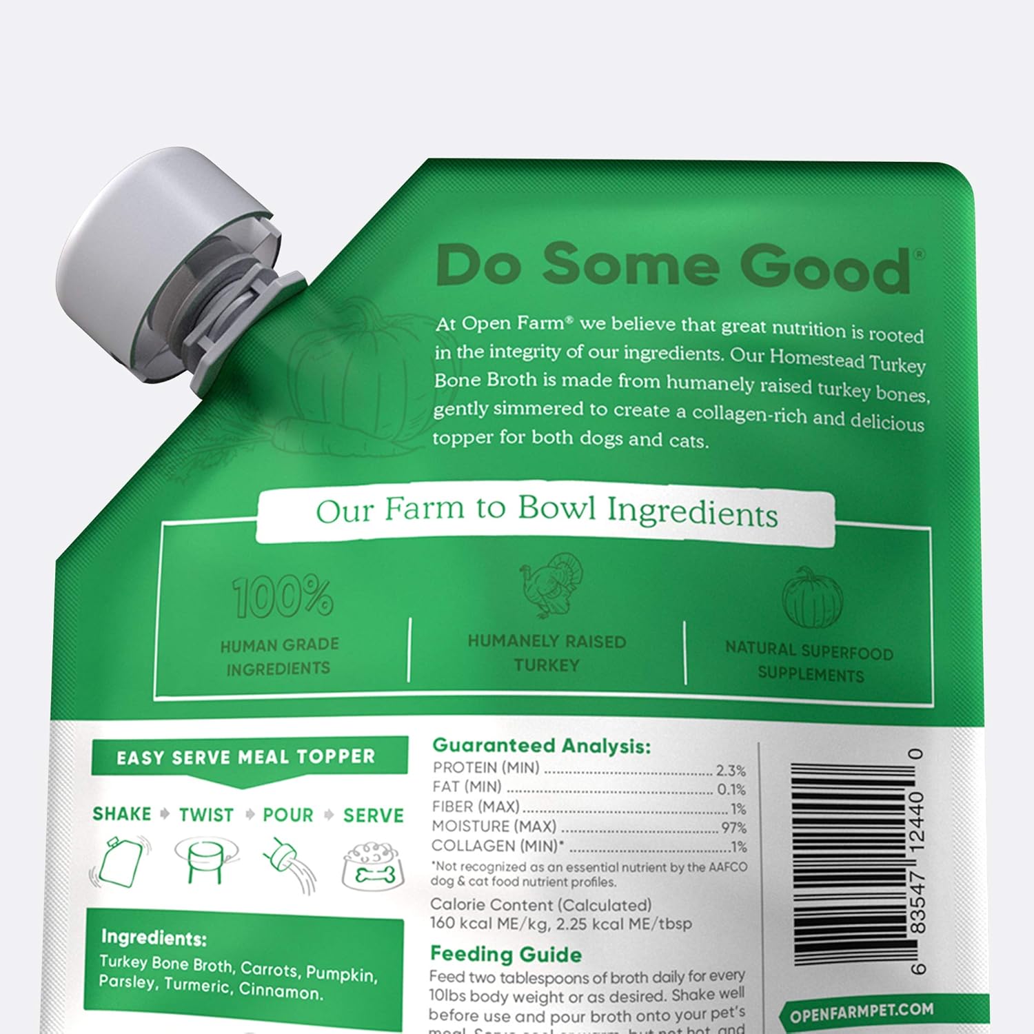 Open Farm bone broth nutritional ingredients label