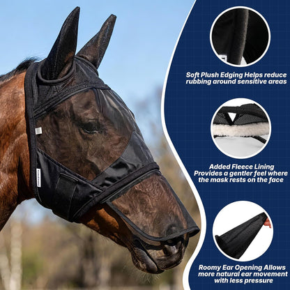Close up of breathable UV protection mesh on Sagud fly mask