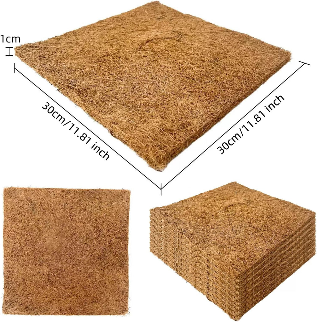 Six pack eco friendly coco coir terrarium liner mats laid out flat showing fibrous texture
