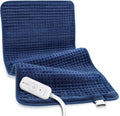 Comfytemp extra large heating pad front view showing blue quilted fabric and digital controller.