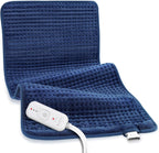Comfytemp extra large heating pad front view showing blue quilted fabric and digital controller.