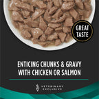 Pro Plan Veterinary Diets EN Gastroenteric wet cat food cans showing texture of savory selects in sauce.