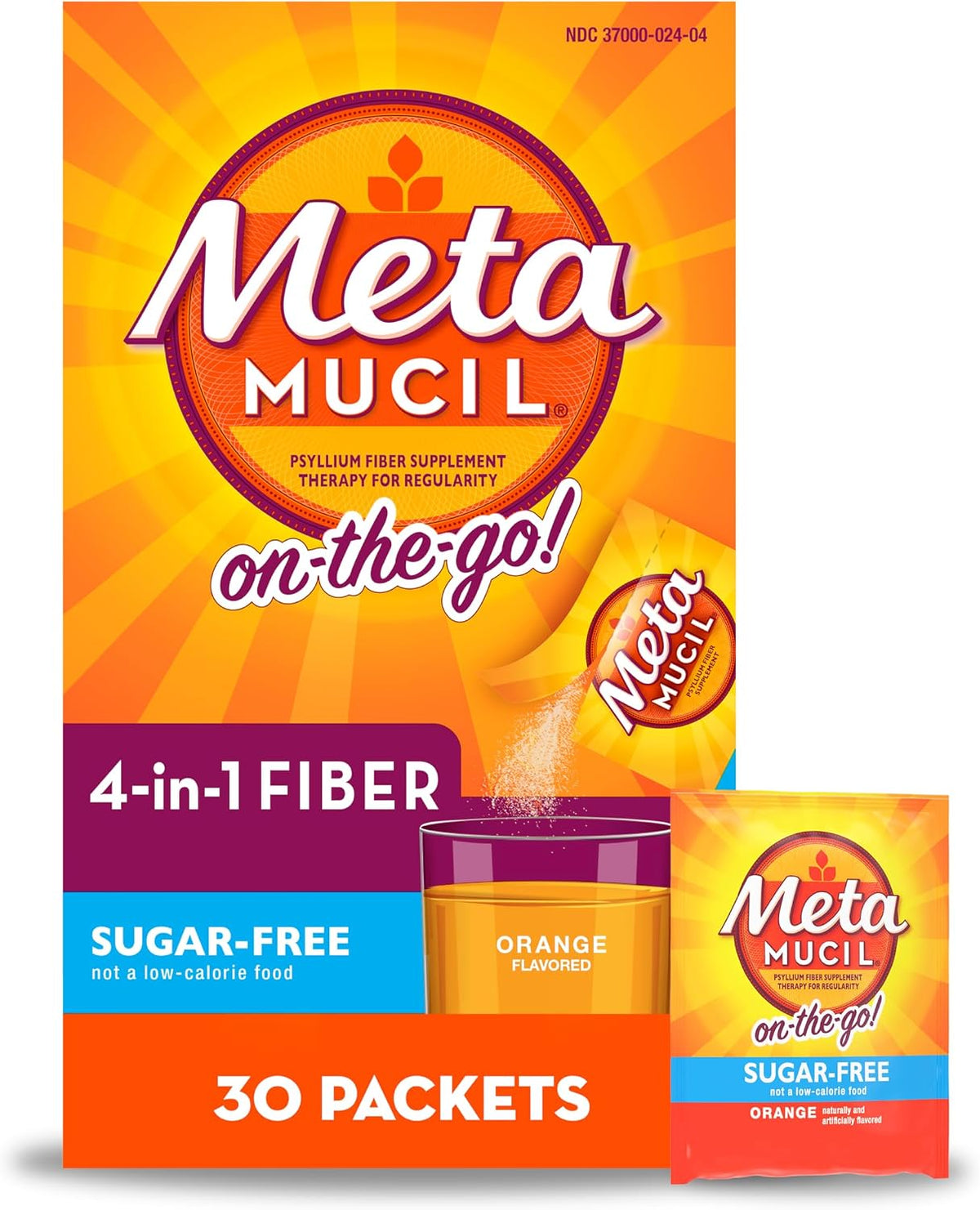 Metamucil On-The-Go, Daily Psyllium Husk Powder Supplement, Sugar-Free Powder, 4-in-1 Fiber for Digestive Health, Orange Flavored Drink, 44 Packets - Image 10