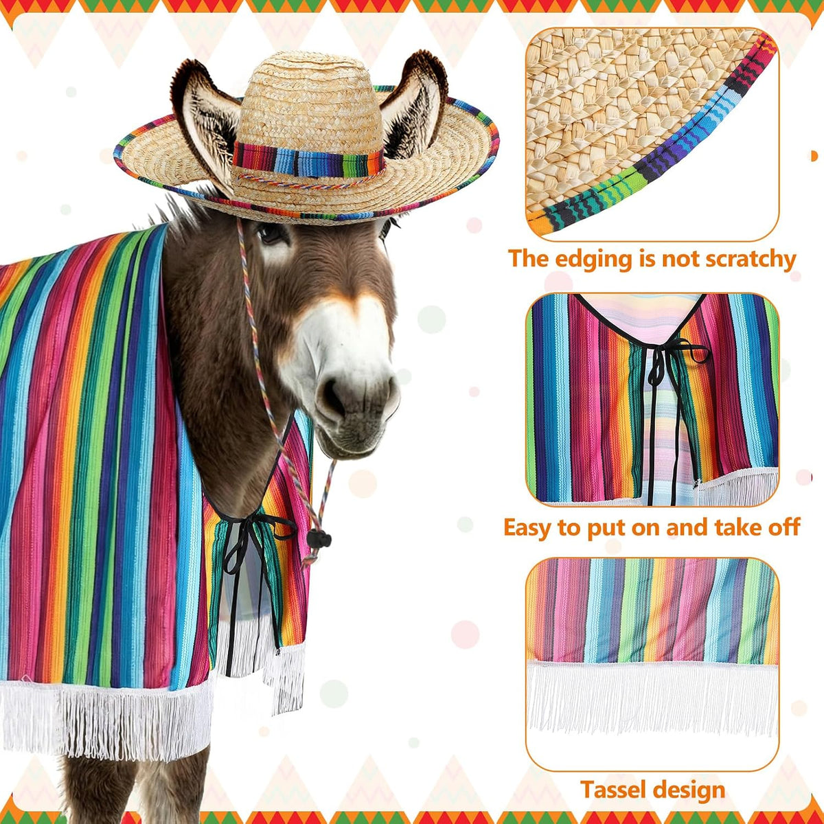 Traditional straw sombrero hat for donkey costume side view