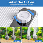 Close up of Lounginglife fish tank air pump dual outlet ports