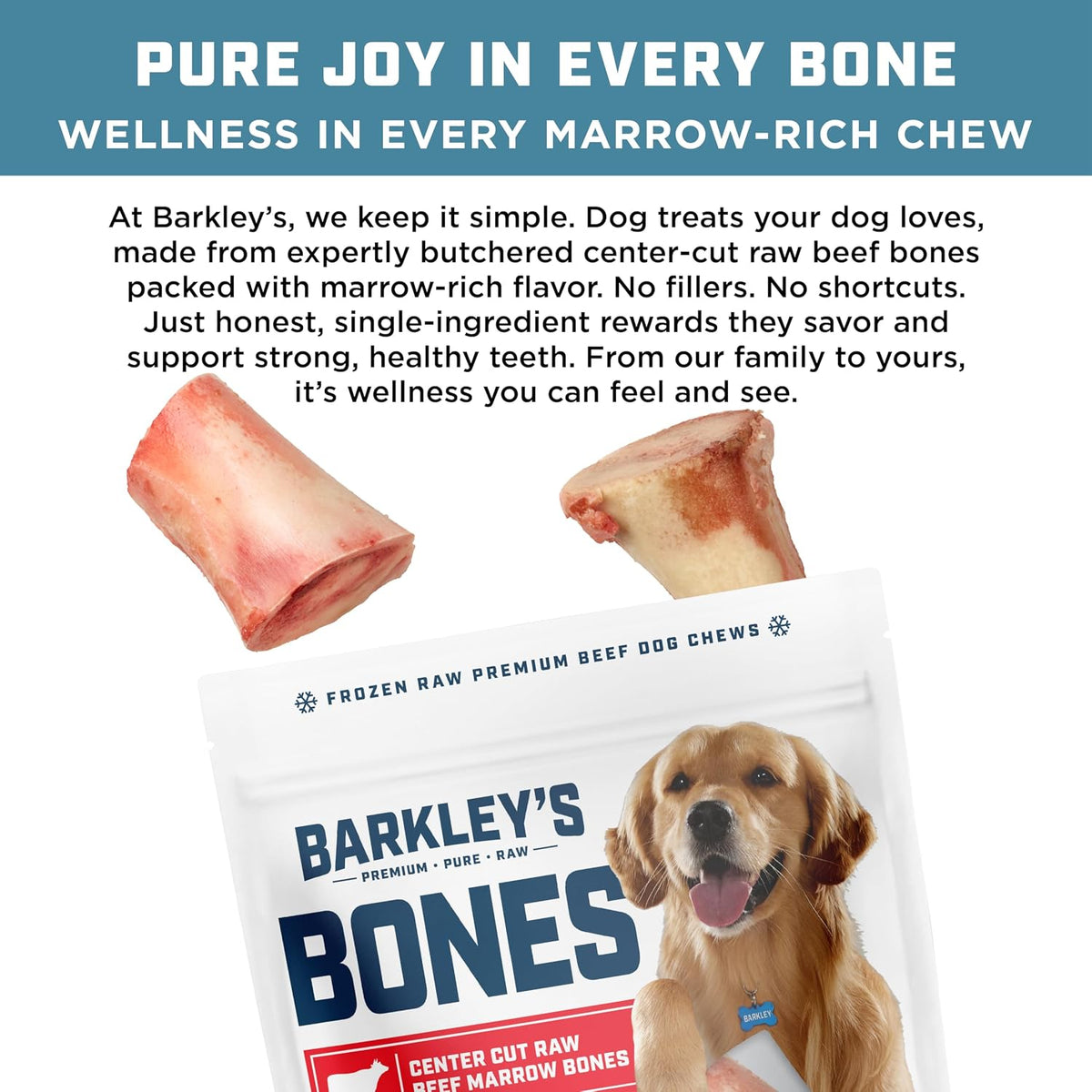 Frozen raw beef bone for dogs in original packaging