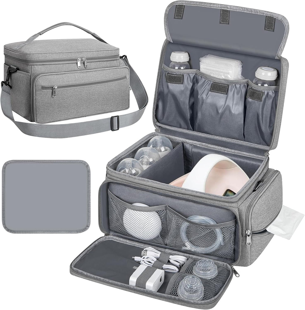OCKLILY breast pump bag grey front view featuring structured design for mothers