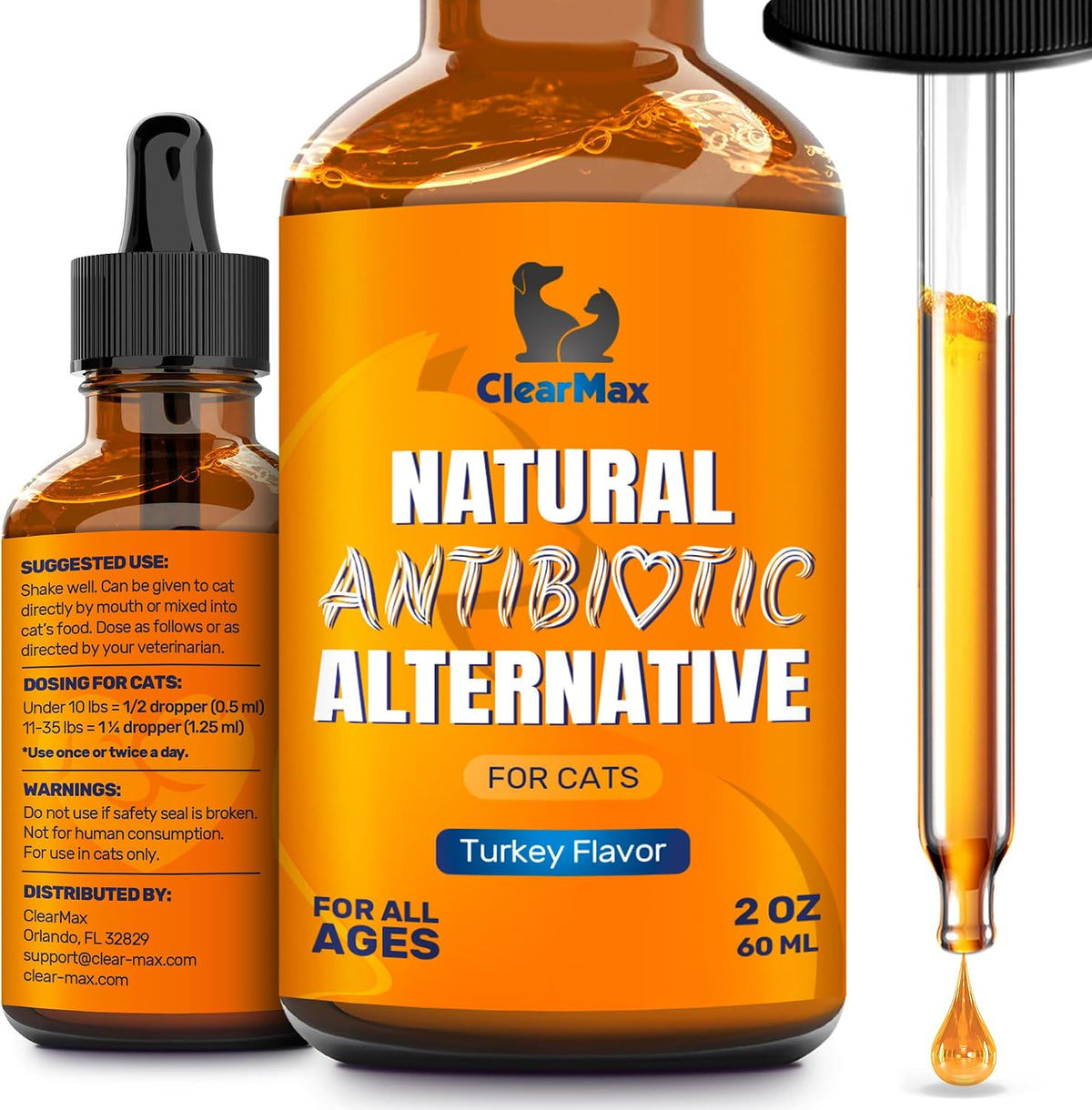 Clear Max Natural Antibiotic Alternative for cats front bottle view