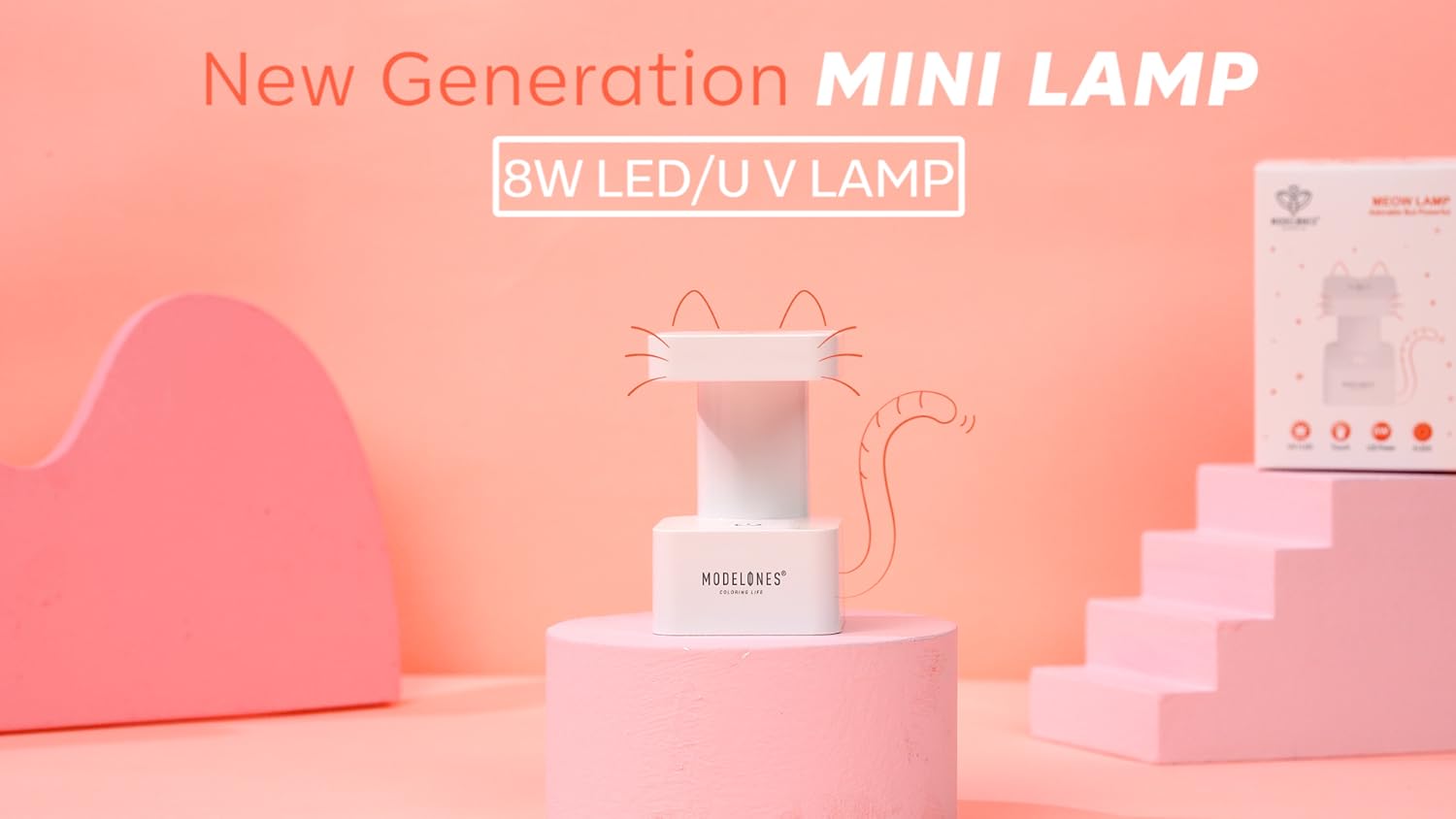Modelones Mini UV LED lamp packaging for authentic imported beauty