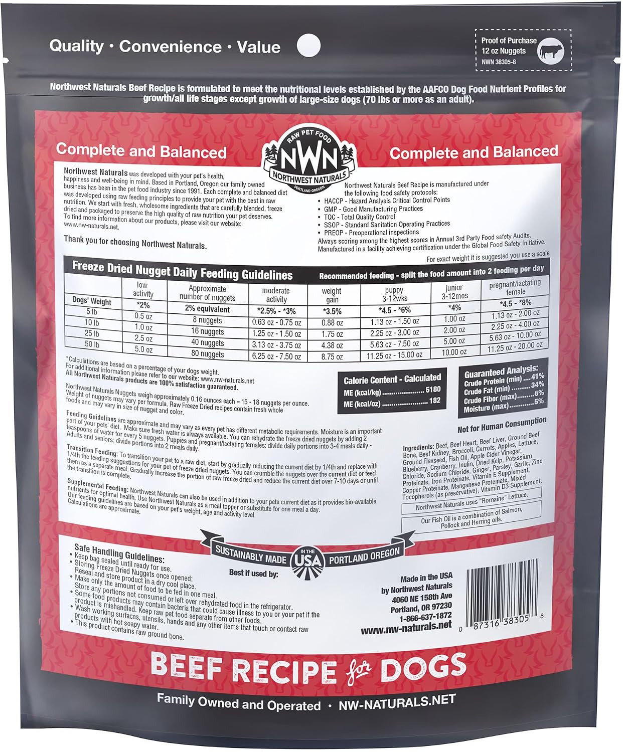 Authentic USA imported Northwest Naturals freeze dried dog food premium packaging on a clean display.