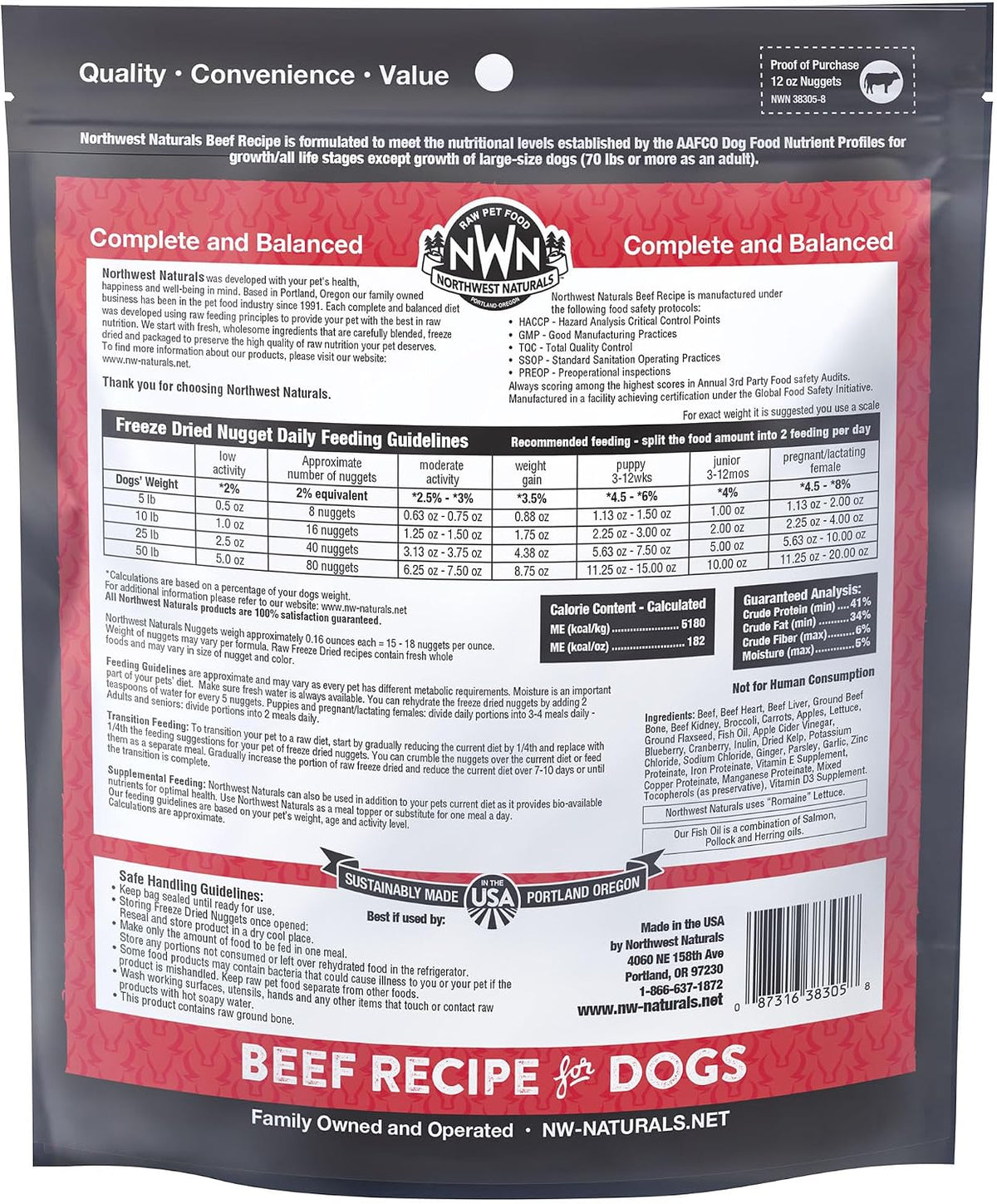 Authentic USA imported Northwest Naturals freeze dried dog food premium packaging on a clean display.