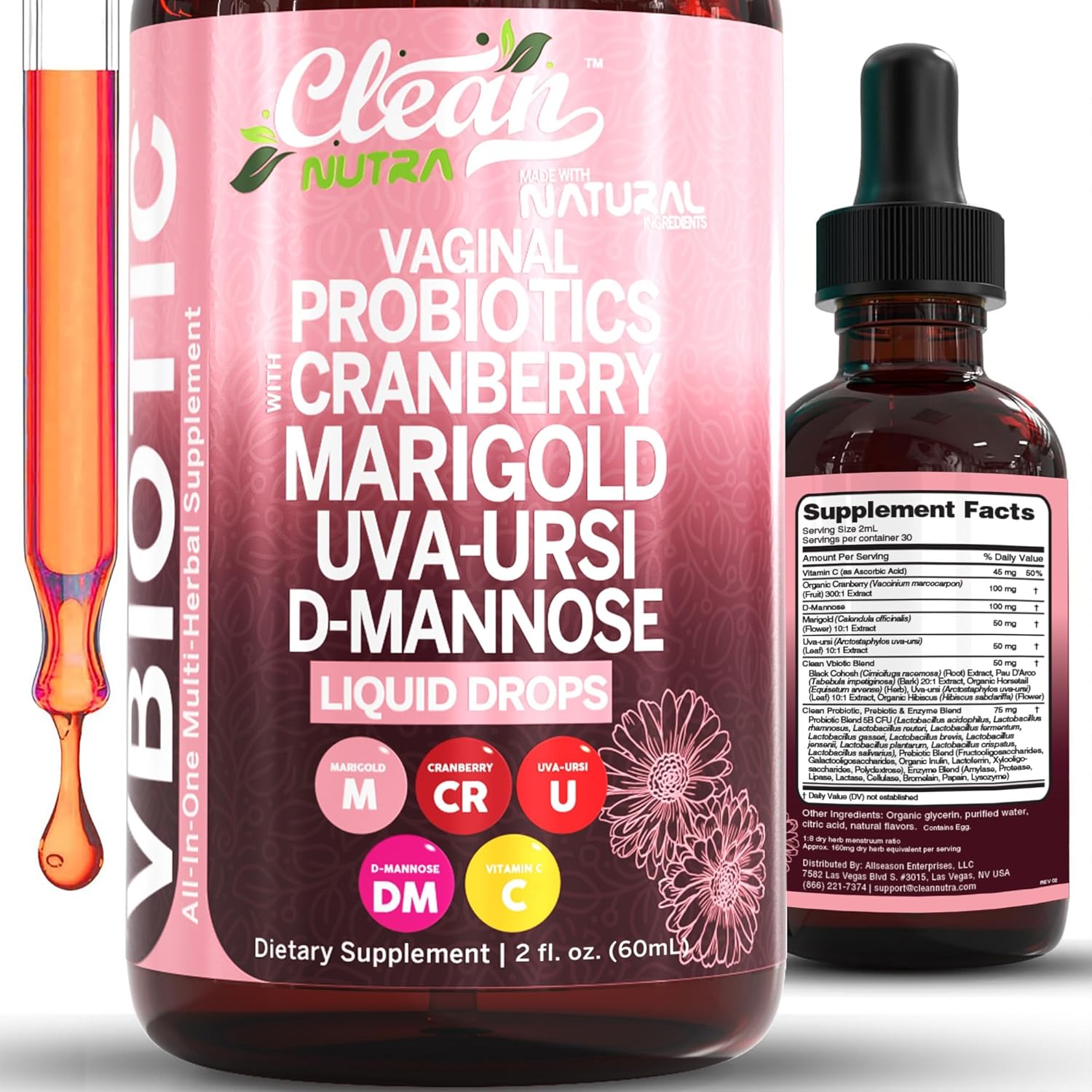 Clean Nutra VBiotic Vaginal Health Probiotic Drops Front View