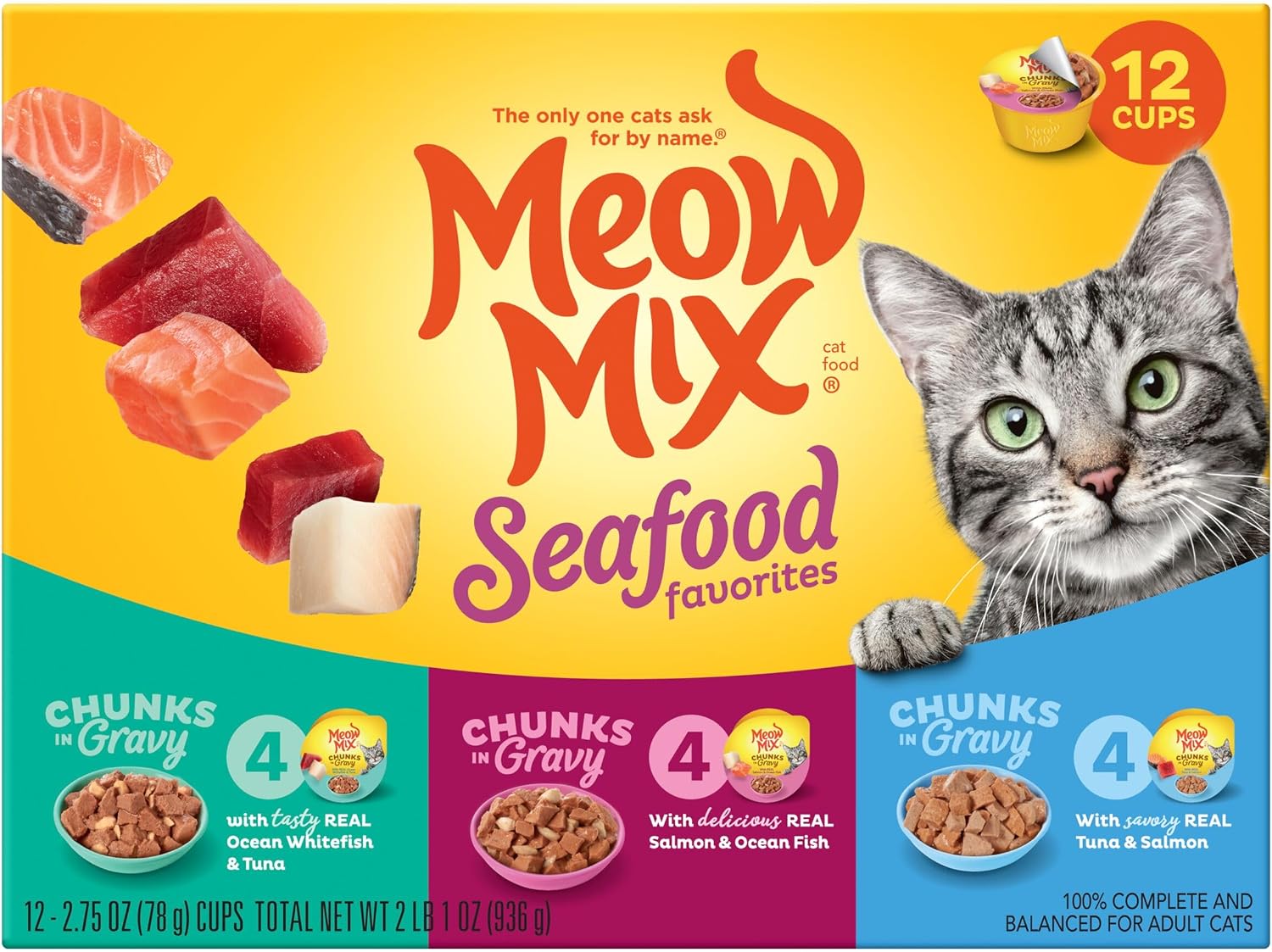 Meow Mix Savory Morsels Seafood Favorites Variety Pack, 2.75 oz Can (12 Pack) - Image 9