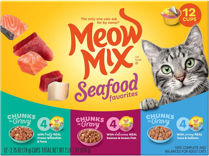 Meow Mix Savory Morsels Seafood Favorites Variety Pack, 2.75 oz Can (12 Pack) - Image 9