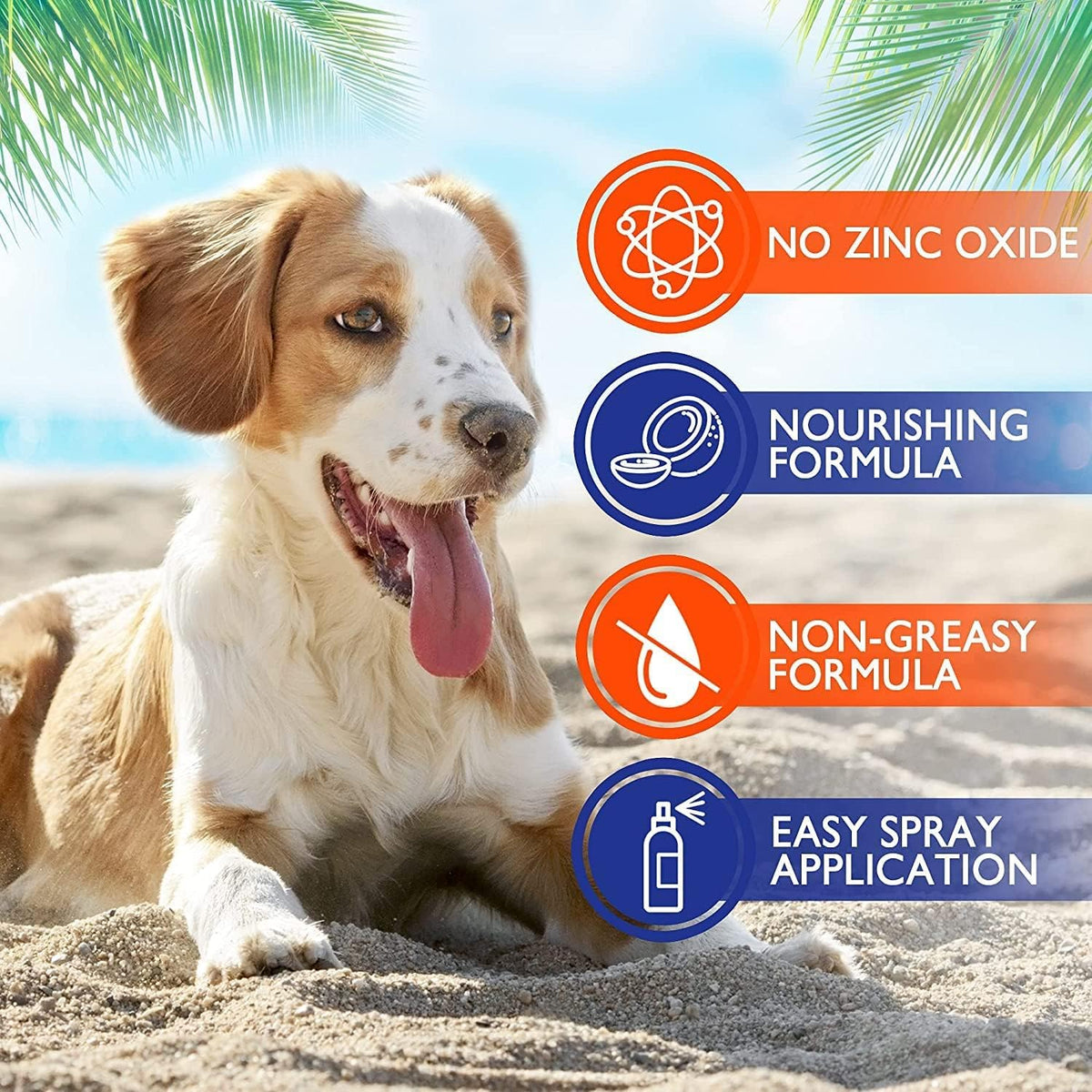 Non greasy dog sunscreen formula with coconut oil and shea butter for coat moisturizing