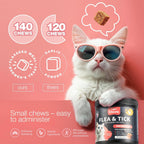 USA formulated cat skin and coat wellness chewable supplement bottle