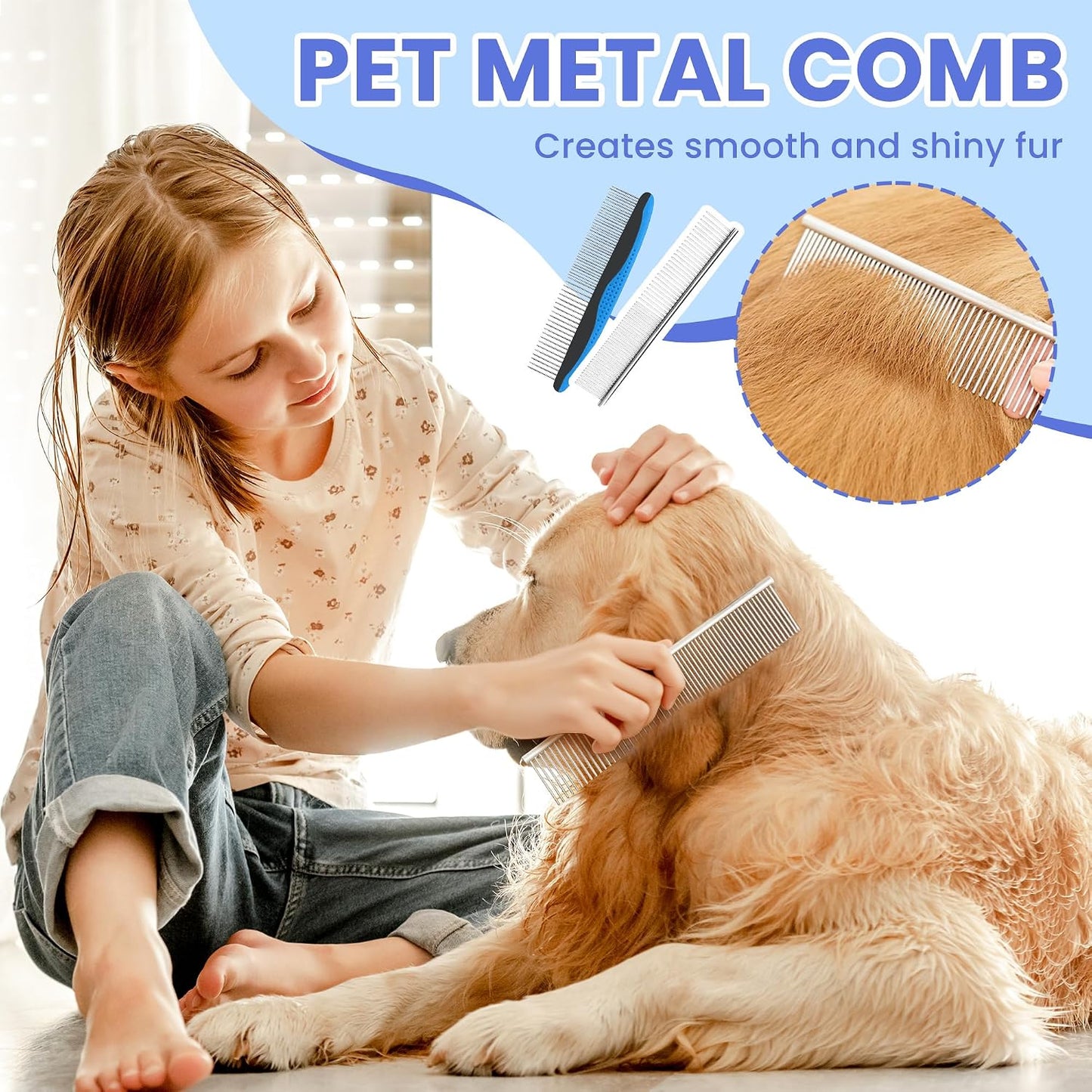 AUSRKI skin friendly pet deshedding tool for long haired dogs