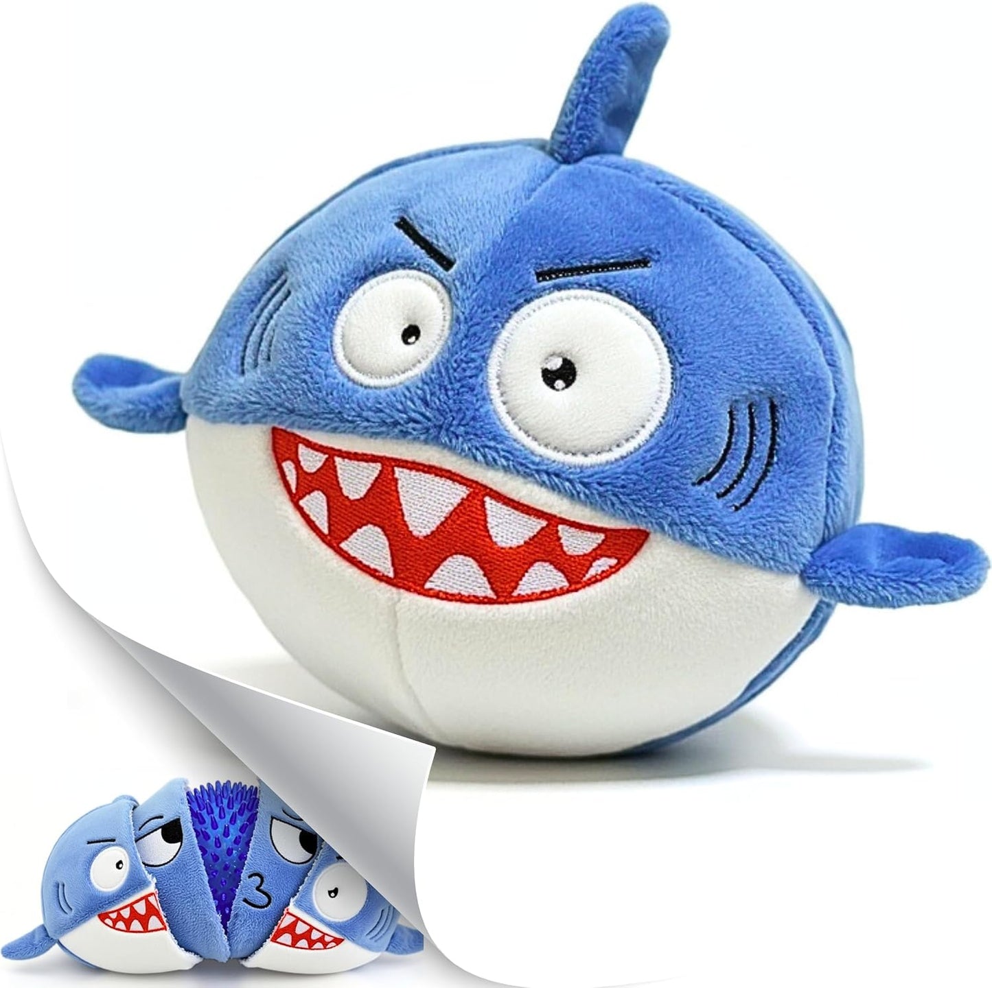 PeppyPawz Sharky three in one plush dog chew toy front view packaging box
