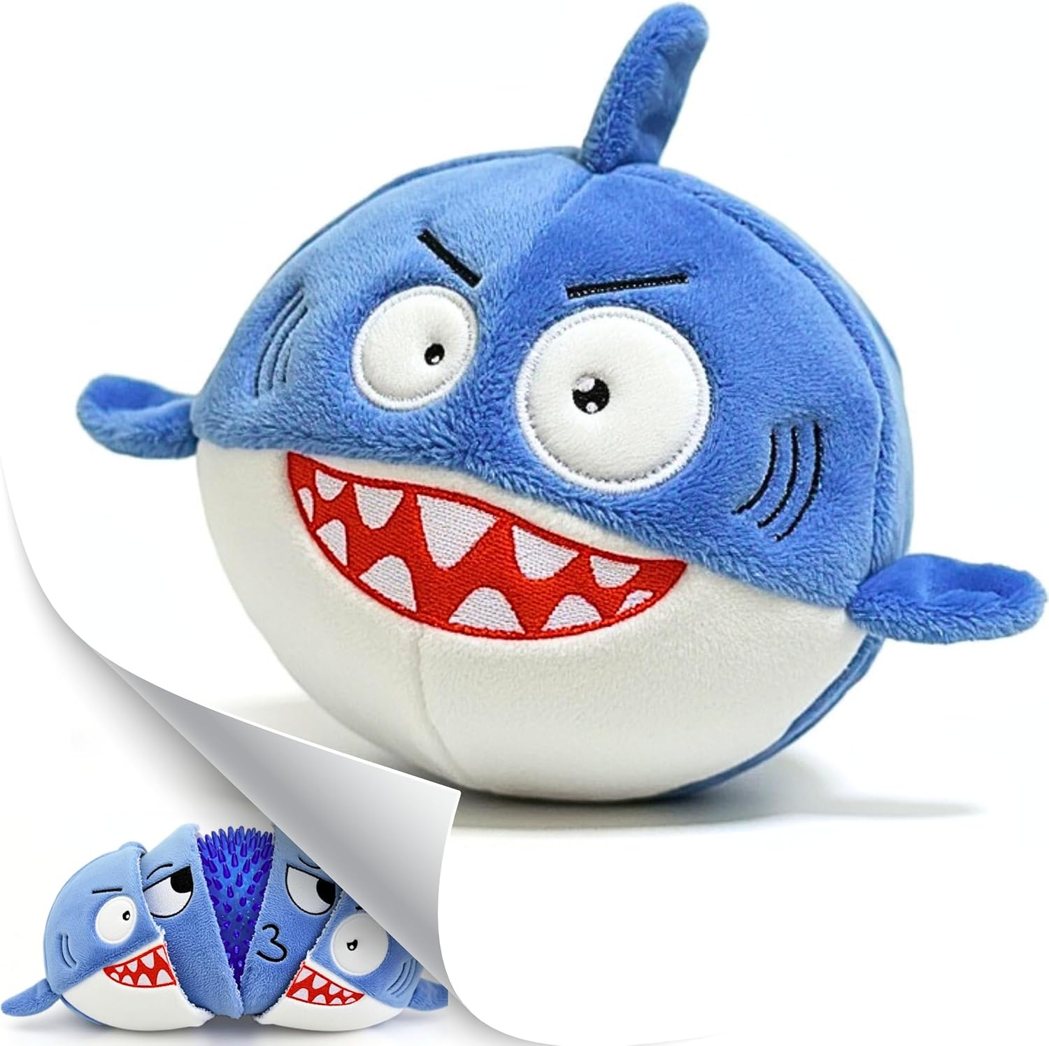 PeppyPawz Sharky three in one plush dog chew toy front view packaging box