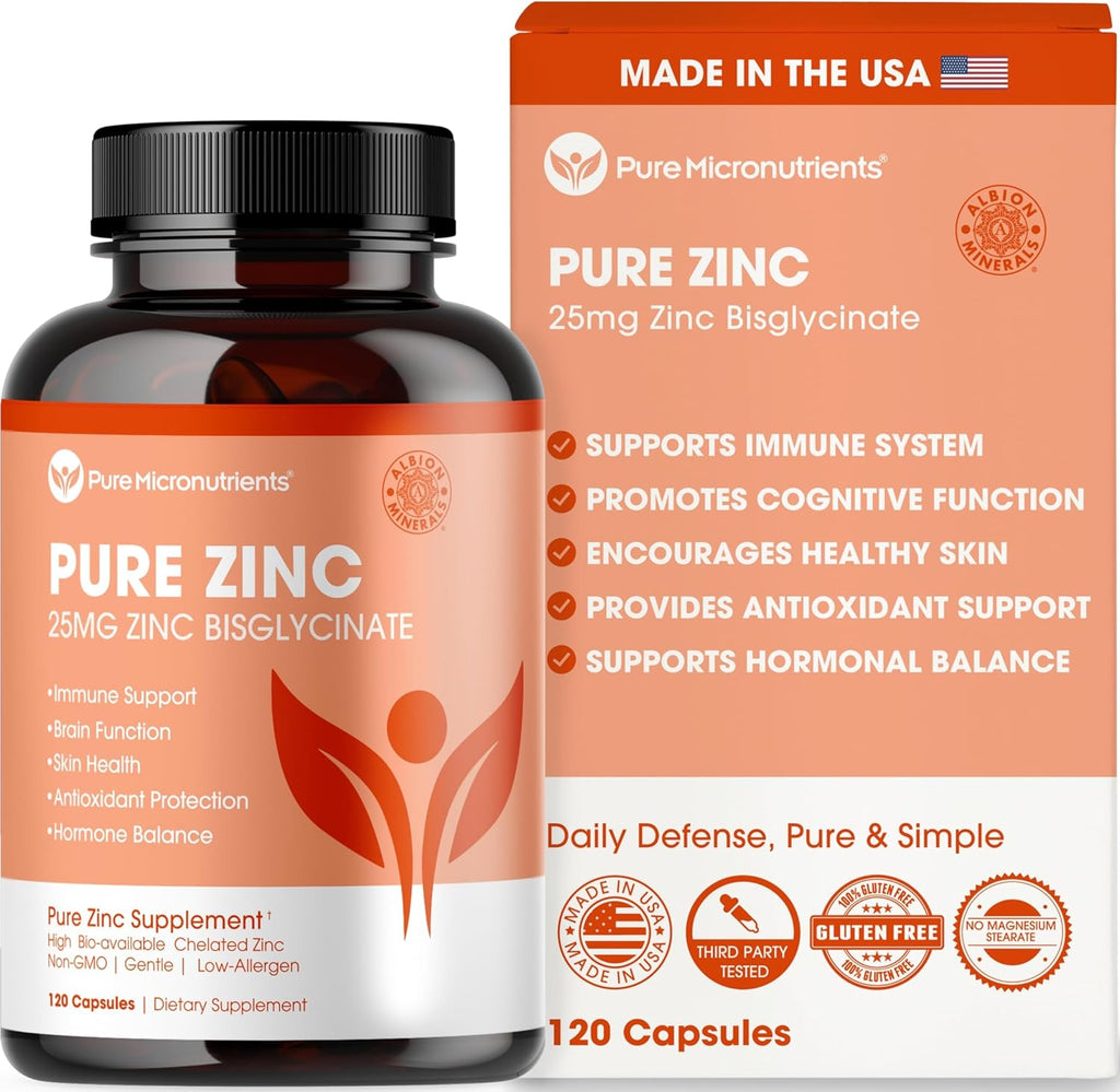 Pure Micronutrients Zinc Bisglycinate front view amber bottle