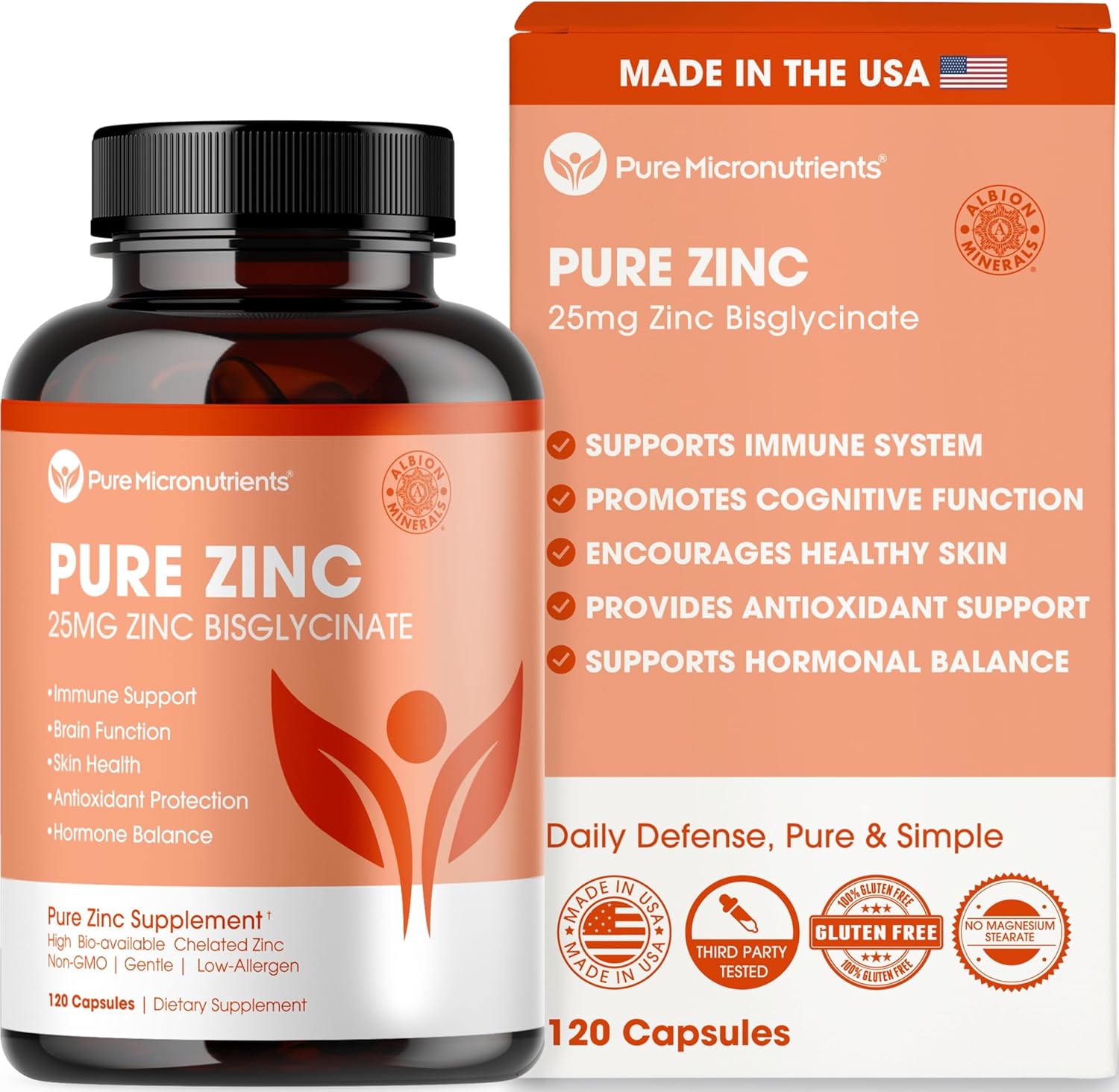 Pure Micronutrients Zinc Bisglycinate 120 capsules front view bottle for premium immune support