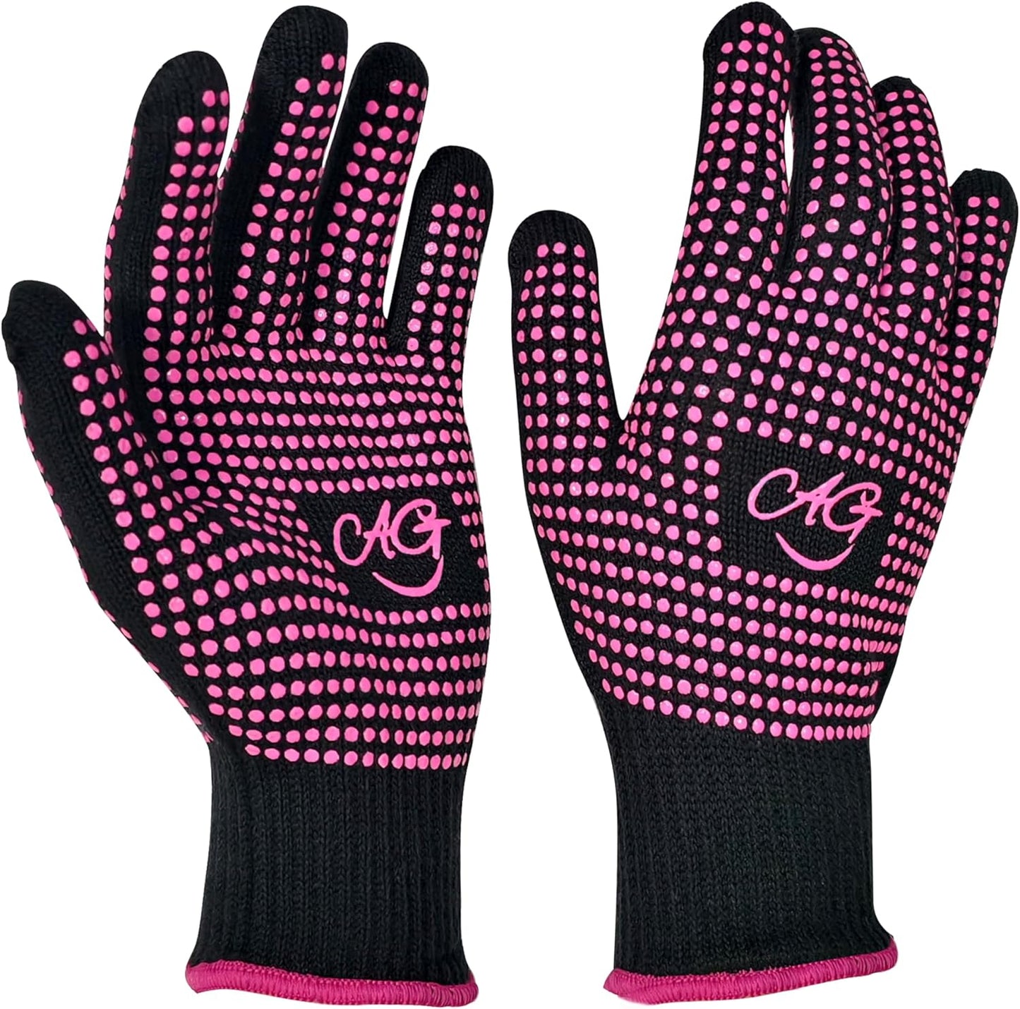 ANGENIL Heat Resistant Gloves front view showing pink silicone bumps for styling tools