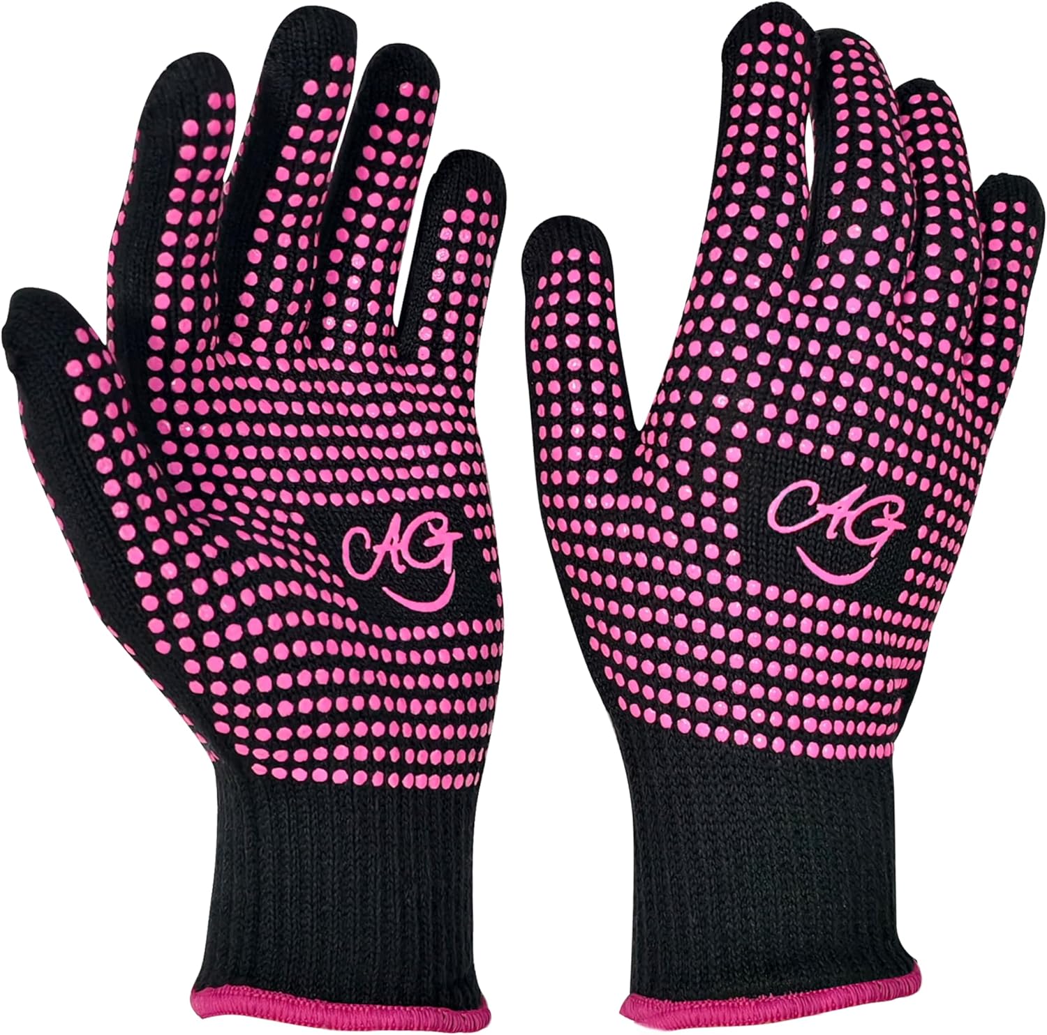 ANGENIL Heat Resistant Gloves front view showing pink silicone bumps for styling tools
