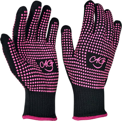 ANGENIL Heat Resistant Gloves front view showing pink silicone bumps for styling tools