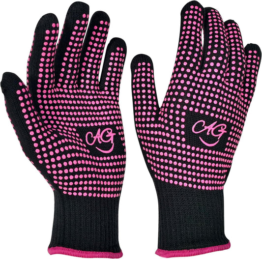 ANGENIL Heat Resistant Gloves front view showing pink silicone bumps for styling tools