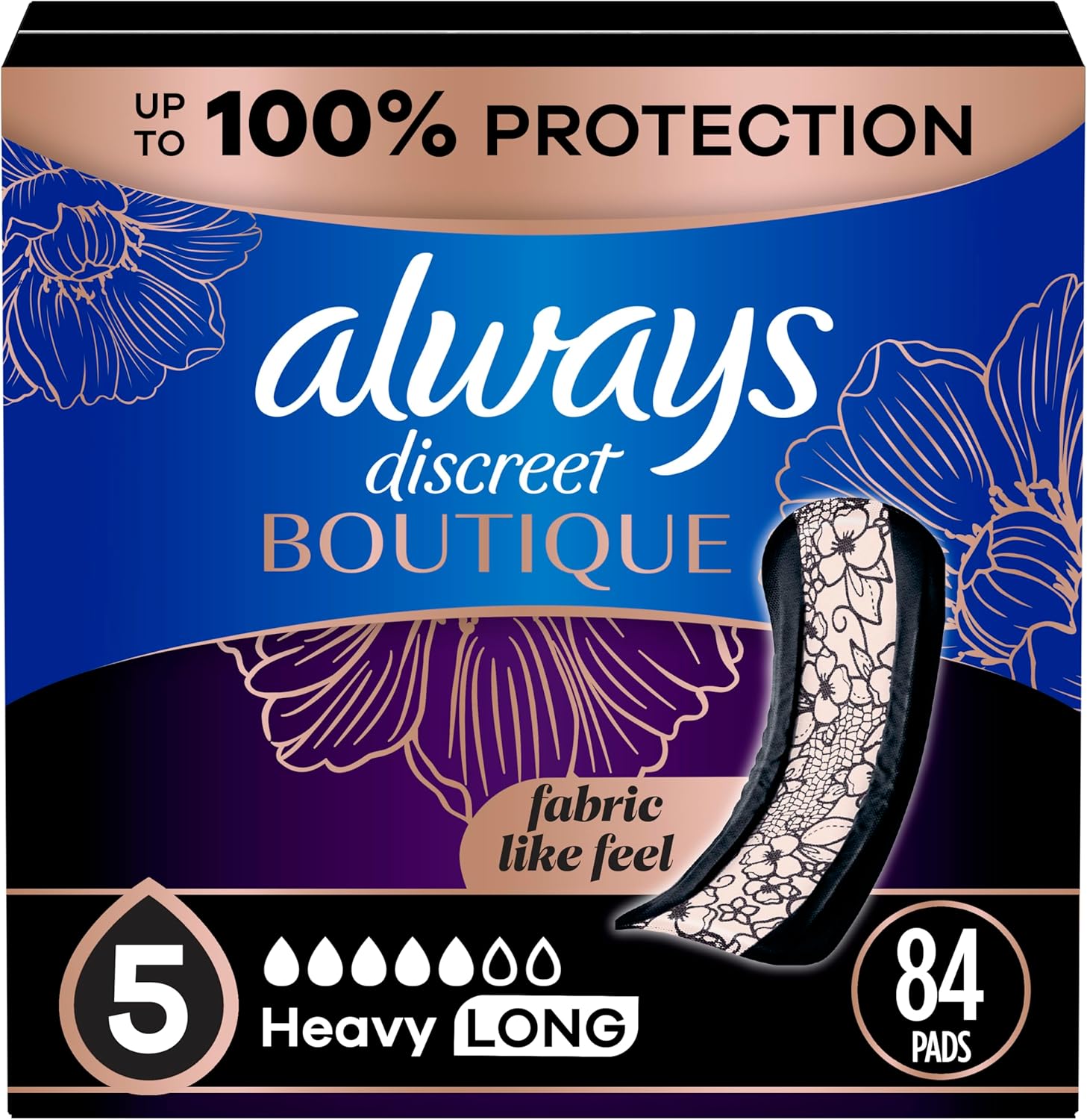 Always Discreet Boutique adult incontinence pads front packaging view