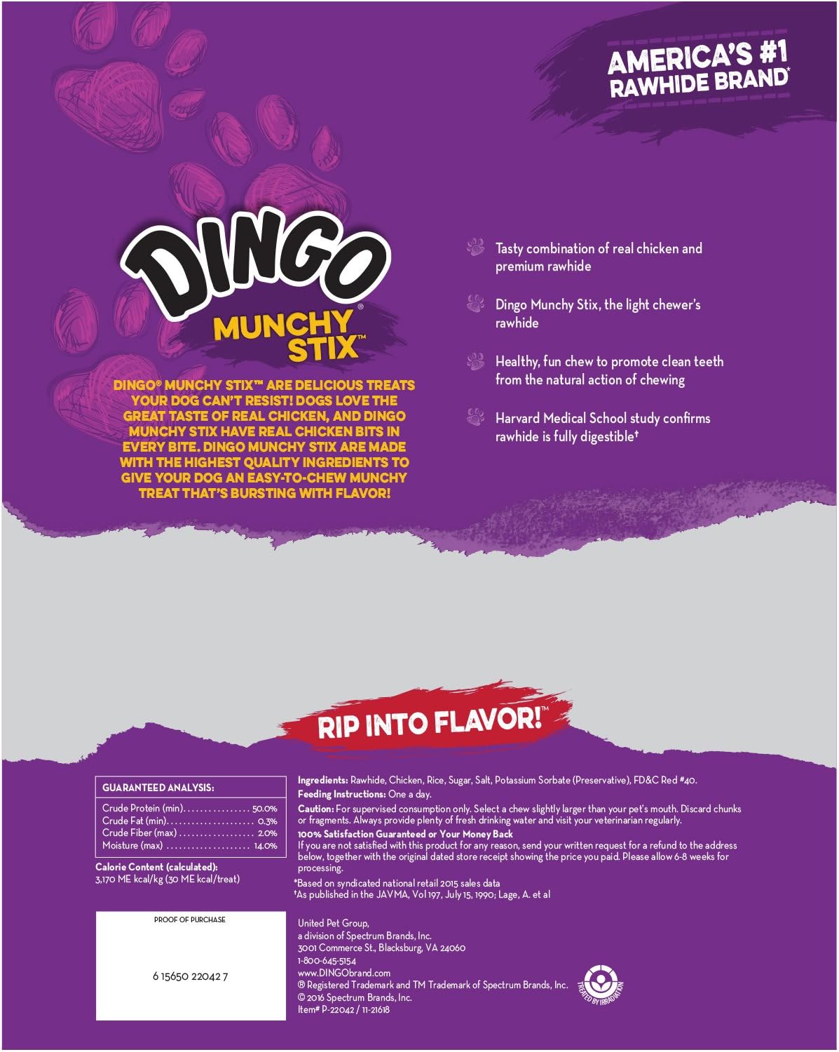 Dingo Munchy Stix premium rawhide and real chicken chews closely detailed.