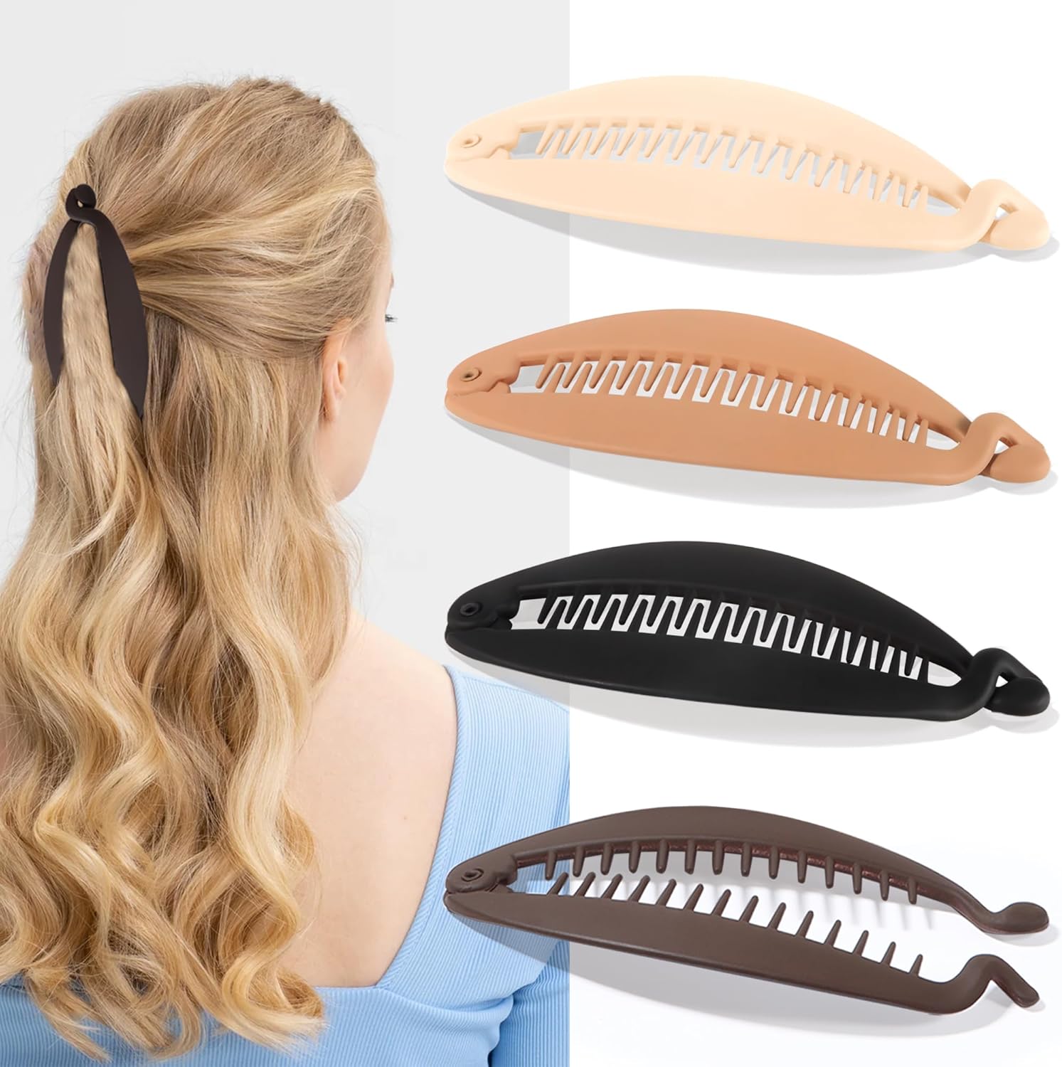 Gift4U banana hair clip set front view of 4 large clips