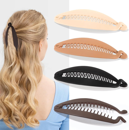 Gift4U banana hair clip set front view of 4 large clips