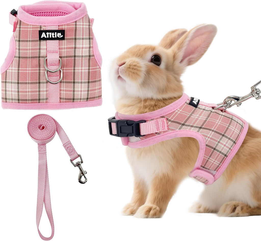 AIITLE Bunny Harness and Leash Set Escape Proof - Magic Tape Design, Lightweight Plaid Pattern Mesh Padding, No Pull No Choke for Puppy Cat Rat Squirrel Ferret, Outdoor Walking Running, Beige S - Image 15
