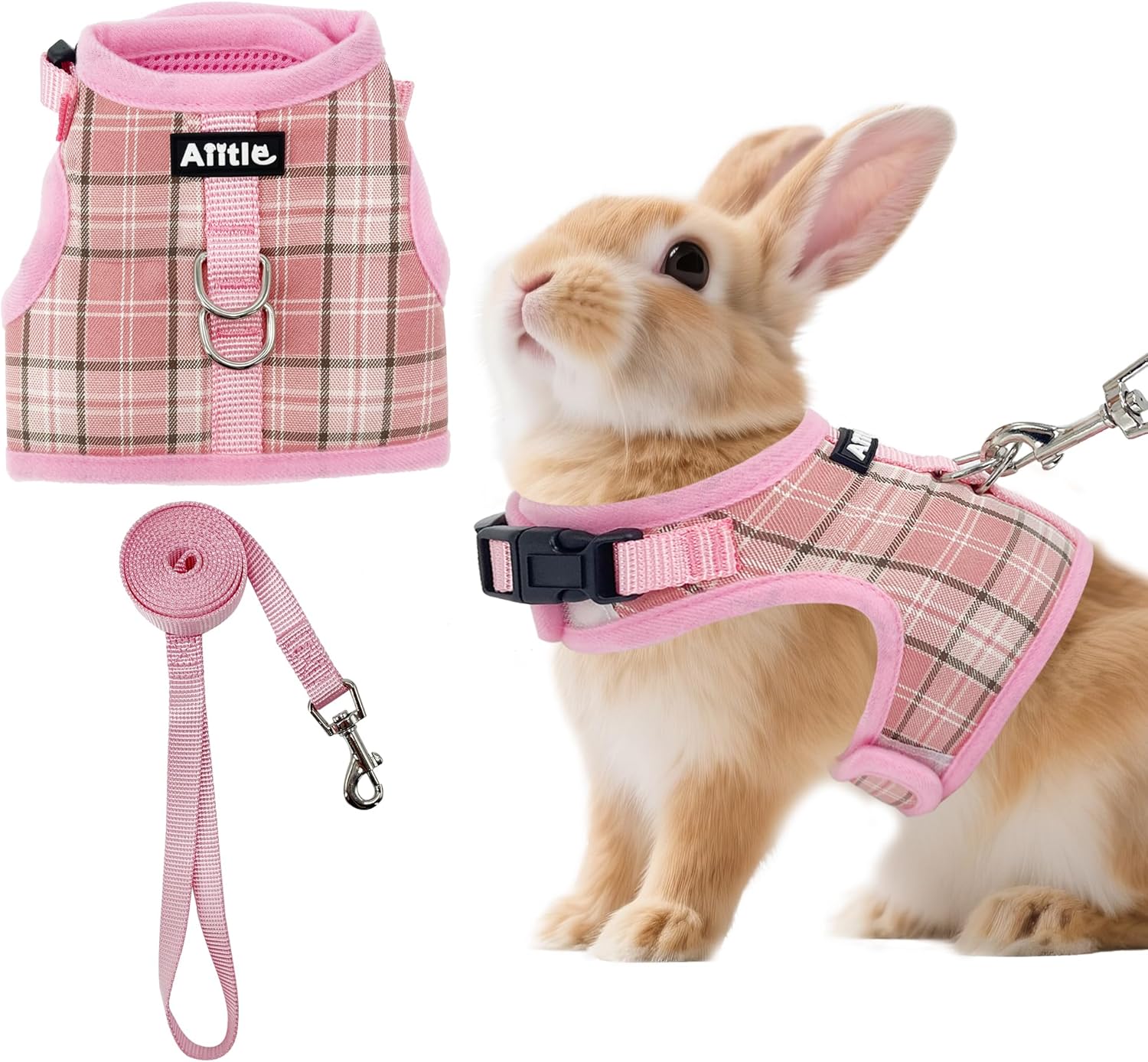 AIITLE Bunny Harness and Leash Set Escape Proof - Magic Tape Design, Lightweight Plaid Pattern Mesh Padding, No Pull No Choke for Puppy Cat Rat Squirrel Ferret, Outdoor Walking Running, Beige S - Image 15