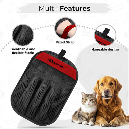 Dropereum reusable pet grooming glove used on dog fur