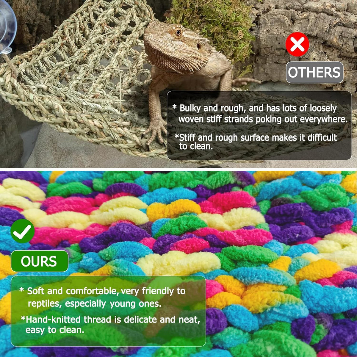 Qwr bearded dragon swing bed showing soft flannel texture