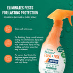 Educational graphic showing TropiClean flea and tick spray application on dog
