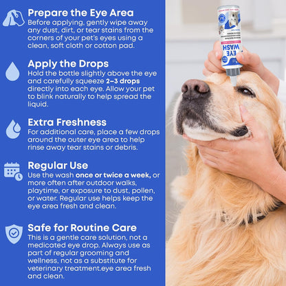 Sterile pet eye drops for dry eyes and redness relief close up.