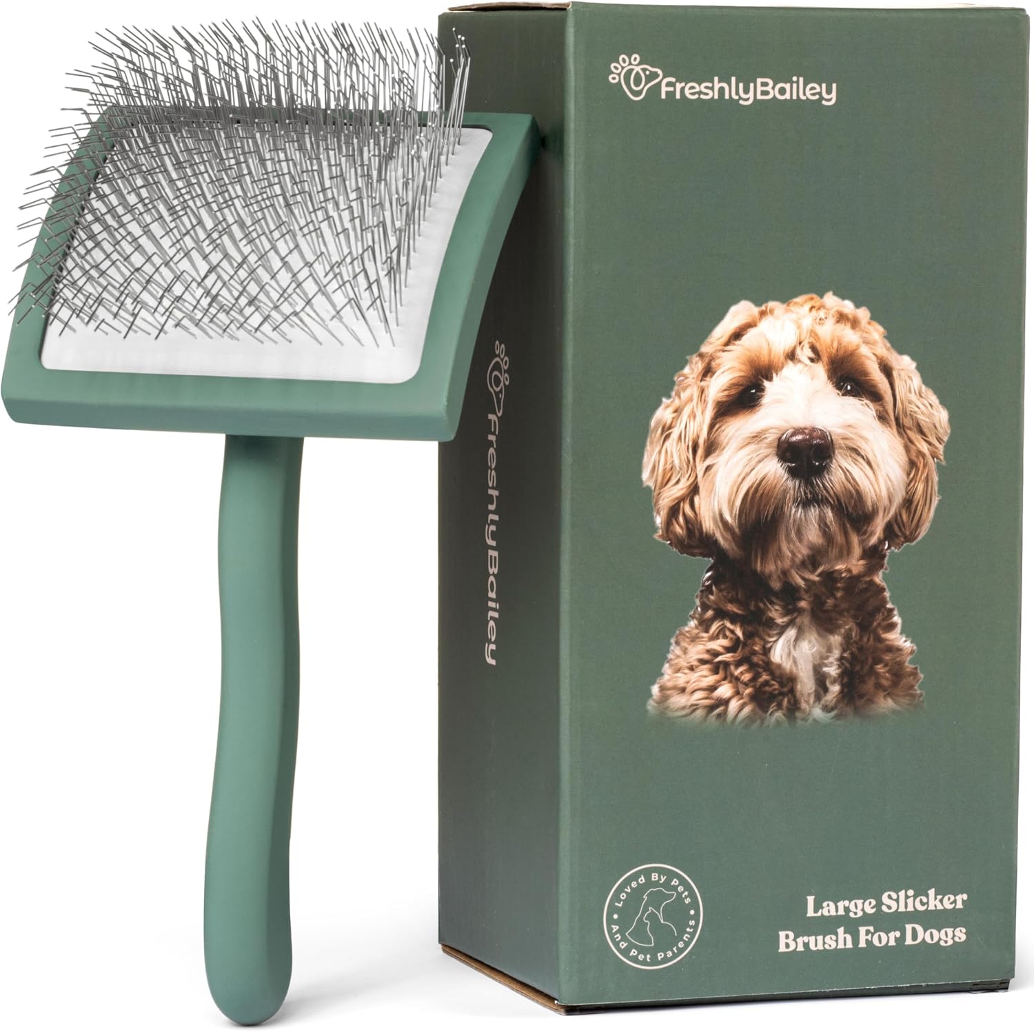 Freshly Bailey Doodle Brush Large front view of premium wooden slicker brush for dogs