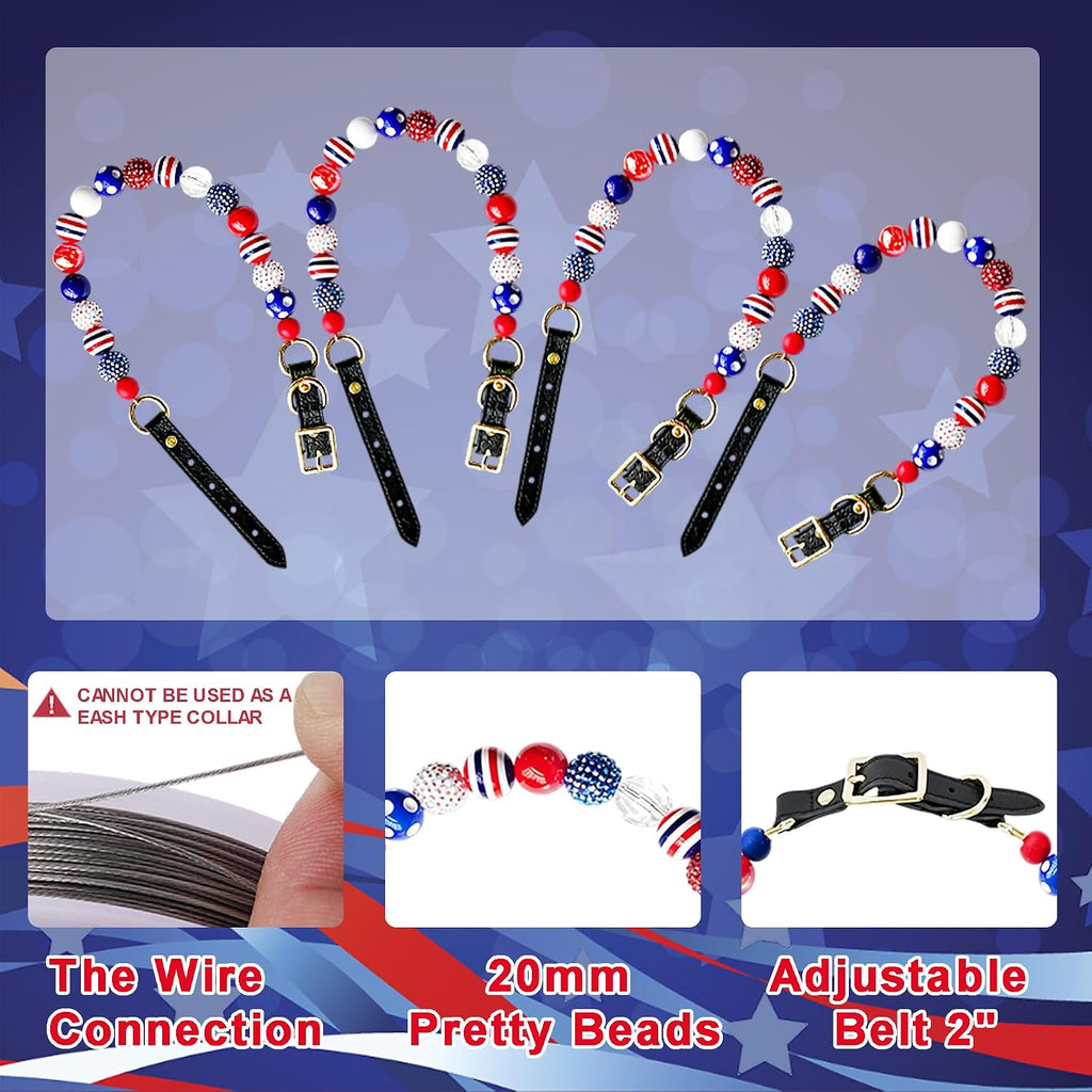 AnitasStitches festive 4th of July decorative pet costume jewelry close up detailing the striped acrylic beads.