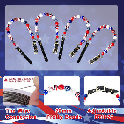 AnitasStitches festive 4th of July decorative pet costume jewelry close up detailing the striped acrylic beads.