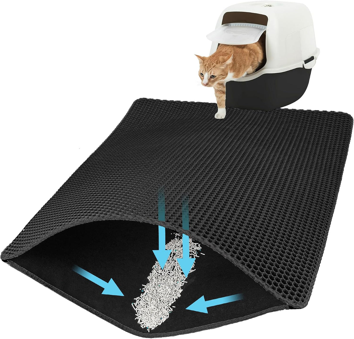 Single cat size grey litter mat protecting hardwood floors from scatter