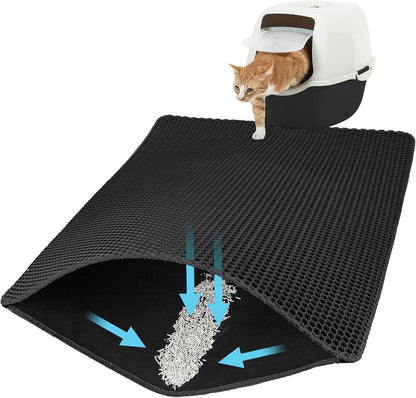 Single cat size grey litter mat protecting hardwood floors from scatter