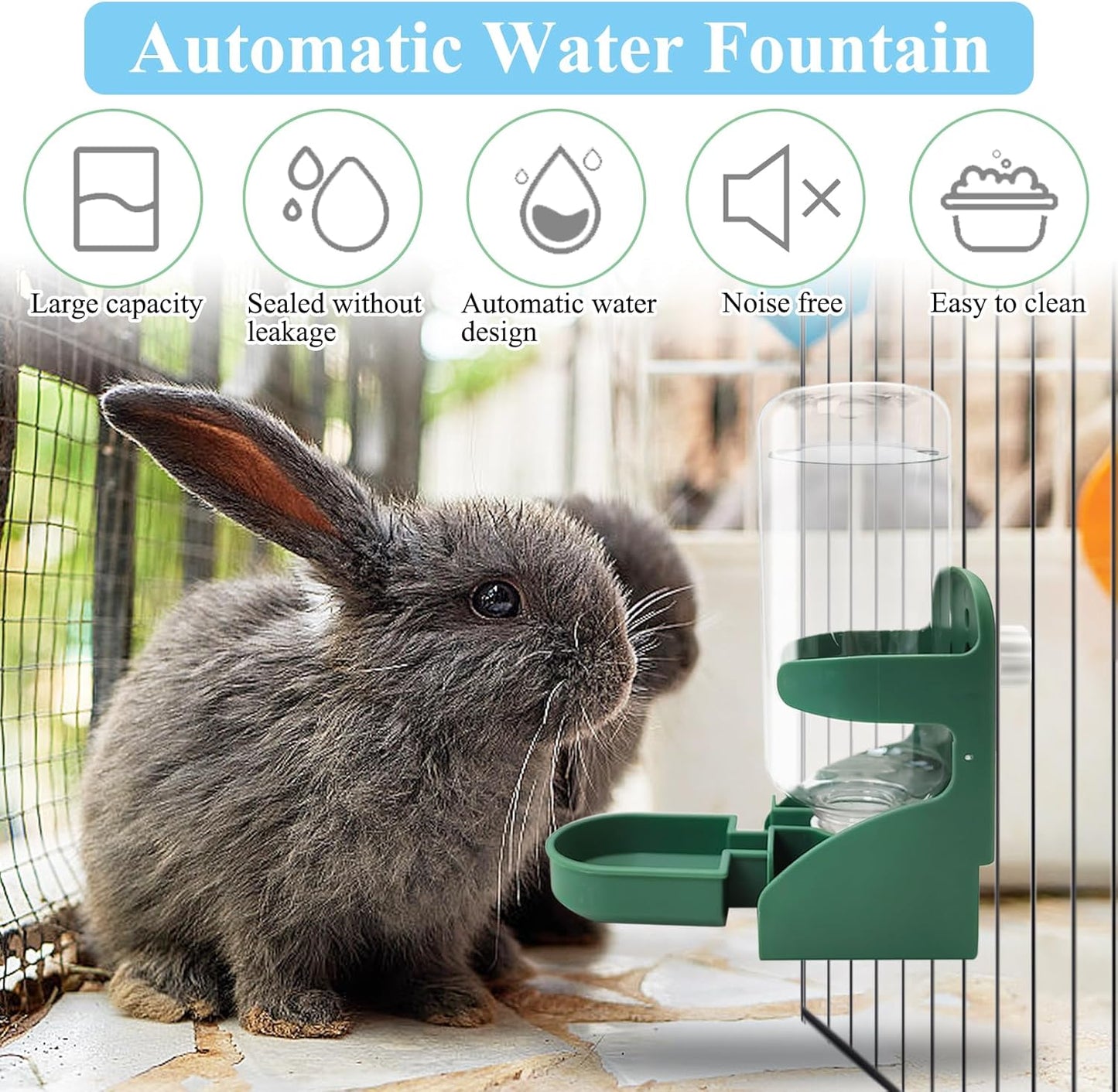 kathson Rabbit Water Dispenser for Cage 17 Oz Hanging Guinea Pig Water Bottle No Drip Gravity Automatic Bunny Water Bottle No Leak Small Animal Water Bottle for Chinchilla Ferret Hamster(Green - Image 3
