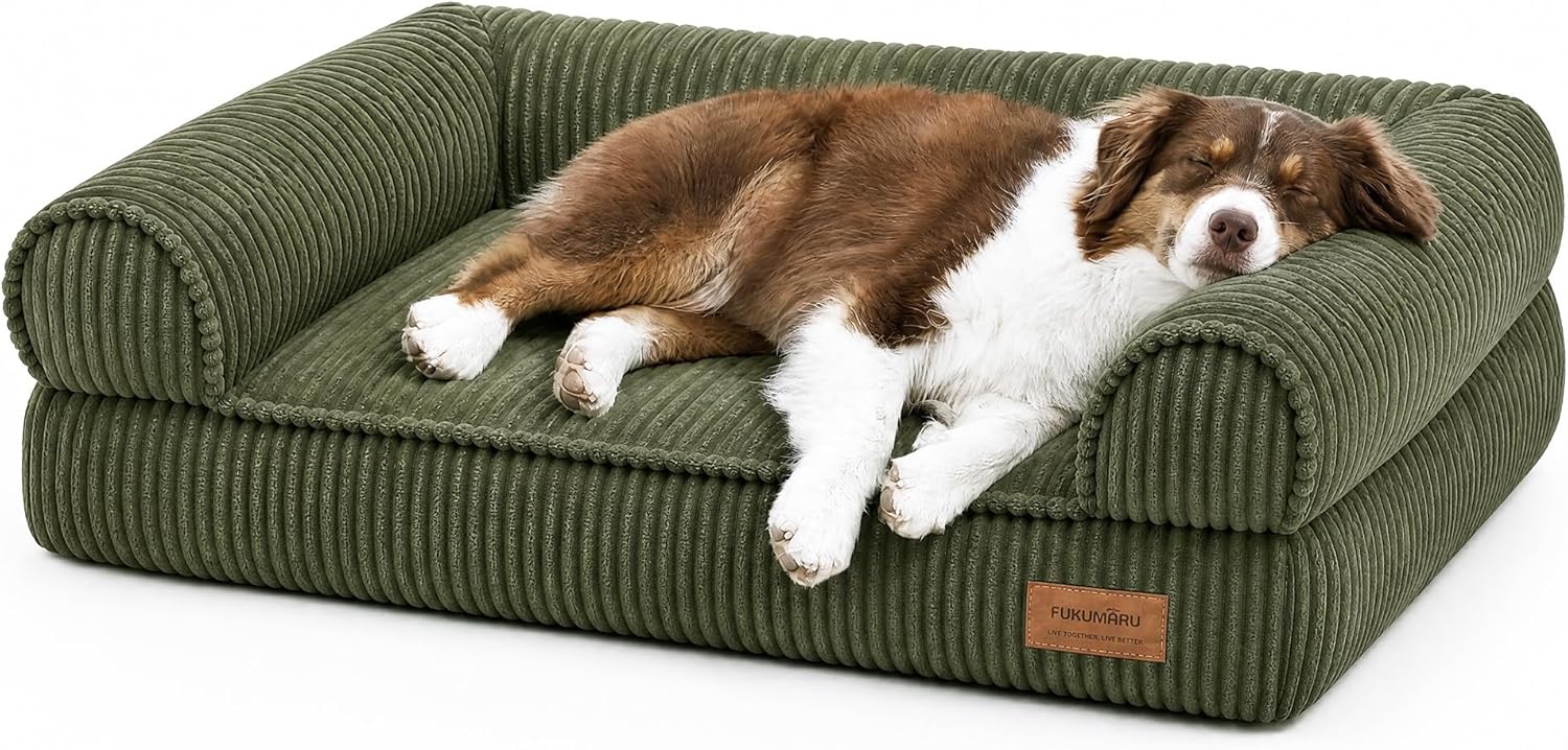 FUKUMARU Dog Couch Bed, Corduroy Cozy Cat Bed for Indoor Cats with Washable Cover, 28in Waterproof Orthopedic Dog Beds Sofa for Small Dogs and Large Cats, Cute Warm Cotton Pet Sofa, Green - Image 11