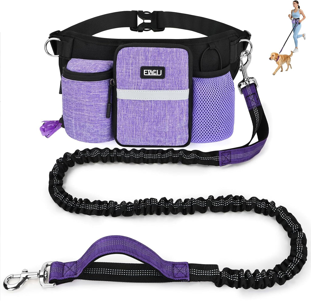 ETACCU hands free dog leash front view showing purple waist belt