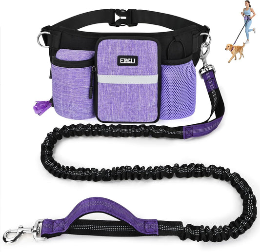 ETACCU hands free dog leash front view showing purple waist belt